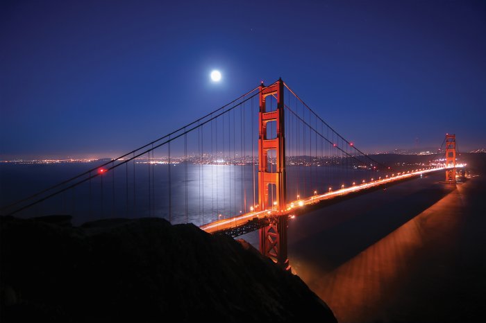 Fotobehang Nachtelijk landschap van de Golden Gate Bridge