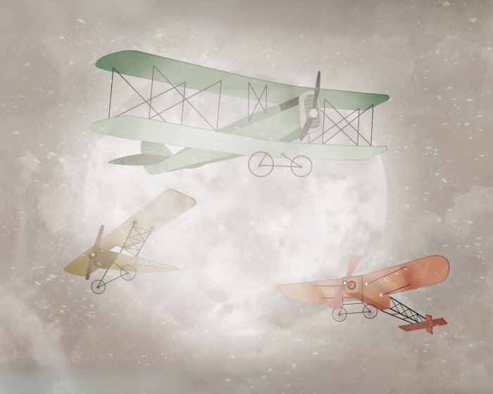 Fotobehang Retro kleurrijke vliegtuigen in de lucht