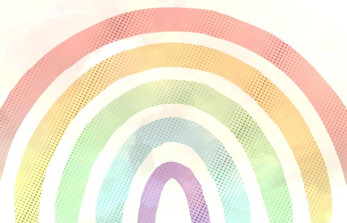 Fotobehang Pastel regenboog met stippen op een lichte achtergrond