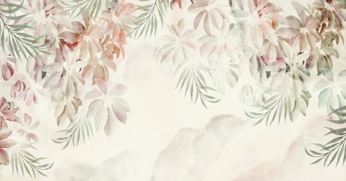 Fotobehang Delicaat tropisch bladerenpatroon in aquarelstijl botanische compositie