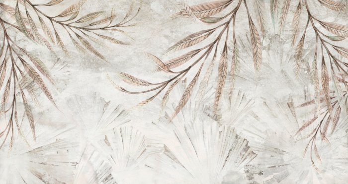 Fotobehang Grote tropische bladeren op beton, botanisch decoratief patroon