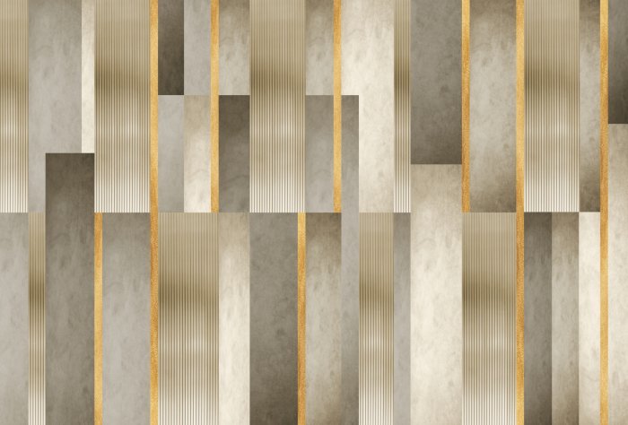 Fotobehang Geometrisch patroon van gouden strepen en moderne decoratie van betontextuur
