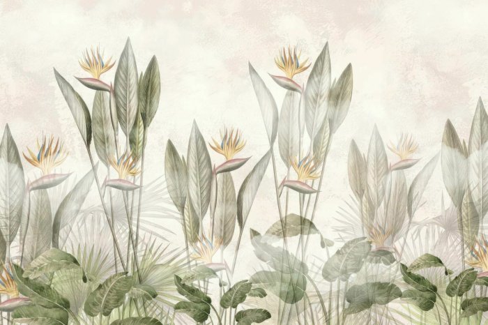 Fotobehang Tropische bloemen en bladeren