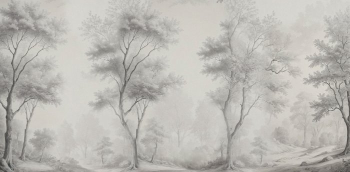Fotobehang Monochroom landschap met bomen in het park