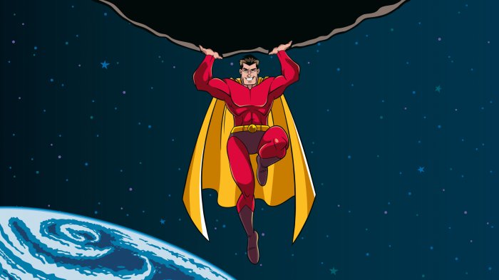 Fotobehang Kinderpatroon &#39;Superheld in de ruimte&#39;