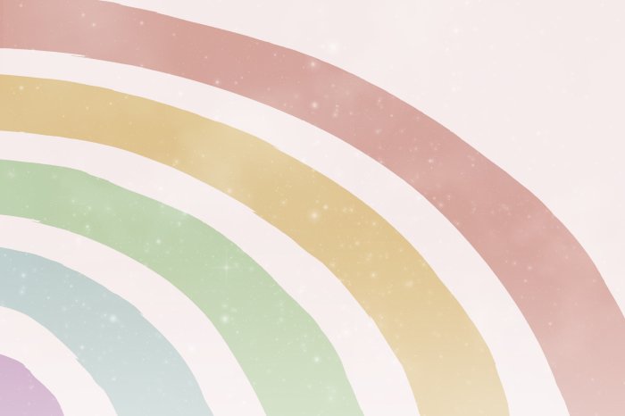 Fotobehang Een regenboog in felle pastelkleuren tegen de wolken