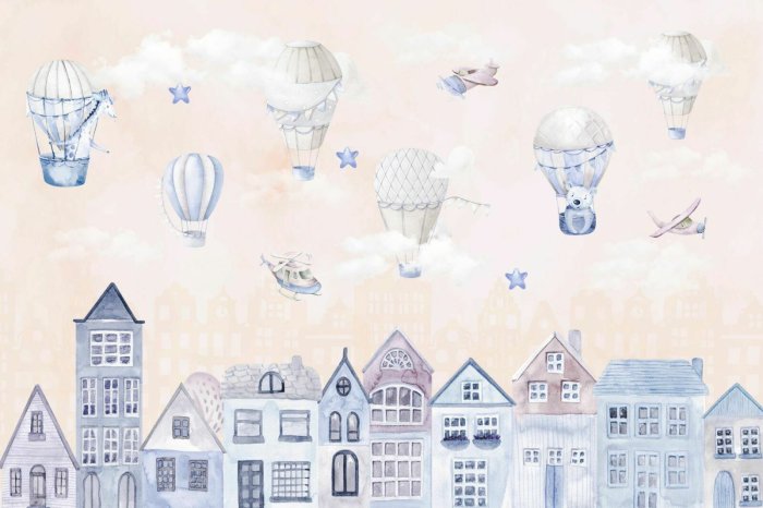 Fotobehang Een fantastische aquarelstad in de wolken