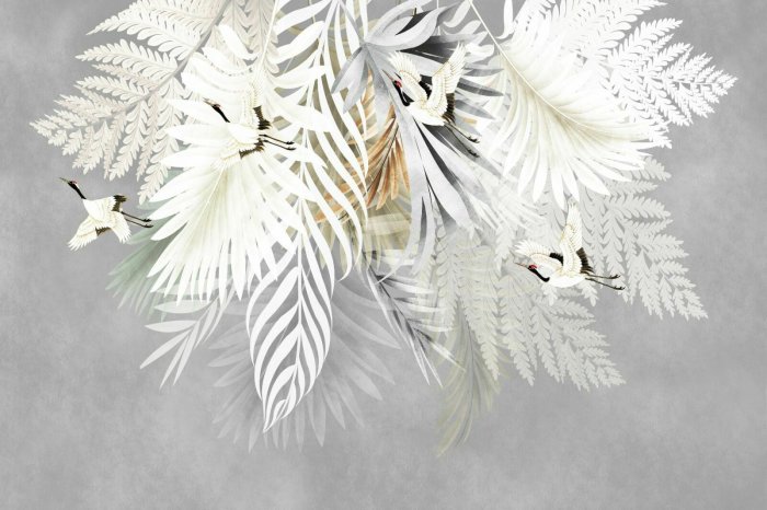 Fotobehang Palmbladeren en varens met vogelmotief