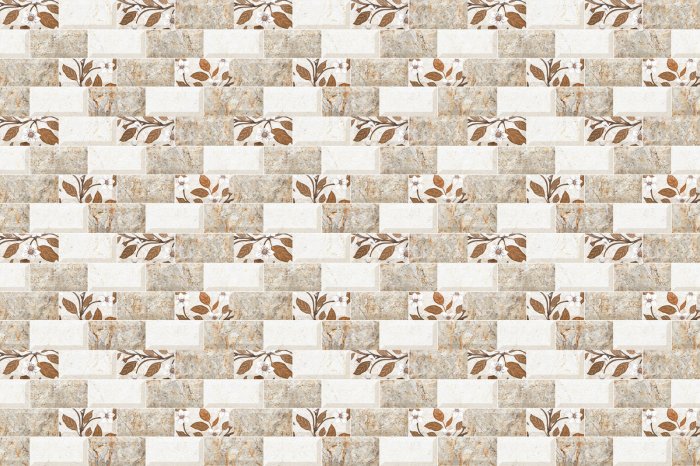 Fotobehang Beige tegels met plantenmotief