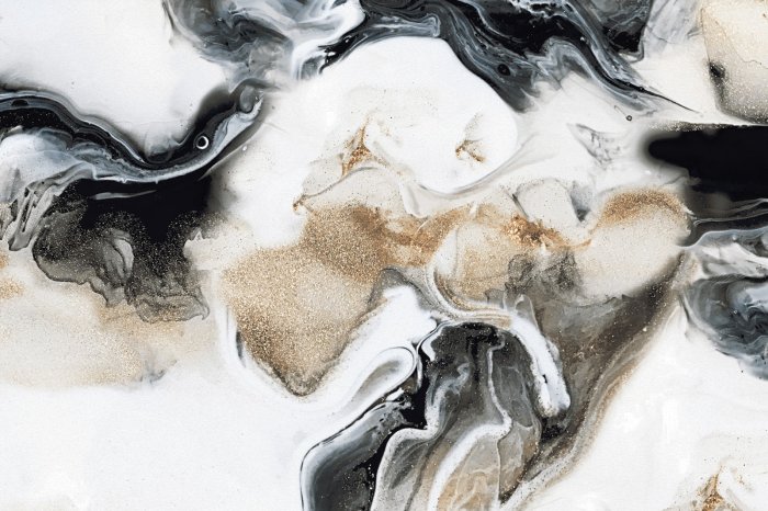 Fotobehang Zwart-wit marmer met delicate gouden decoratie