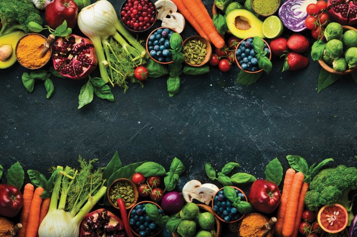 Fotobehang Verschillende groenten en fruit met zaden