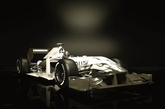 Fotobehang Formule 1-racewagen op een donkere achtergrond