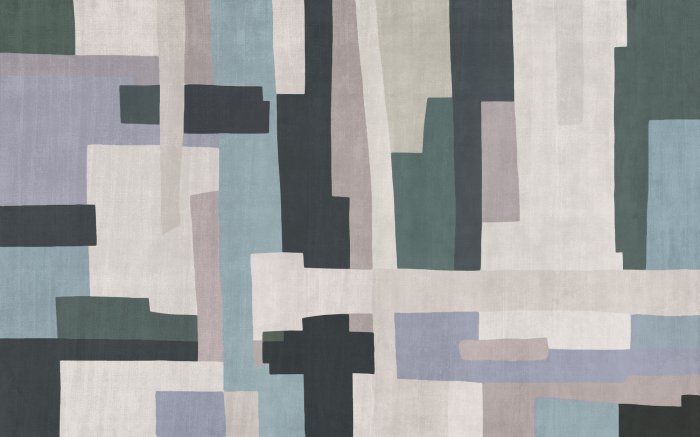 Fotobehang Abstract patroon in een moderne stijl met groene, blauwe en beige vormen.