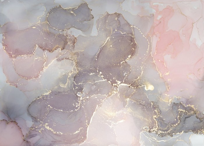 Fotobehang Roze en paars marmer met gouden elementen decoratief patroon