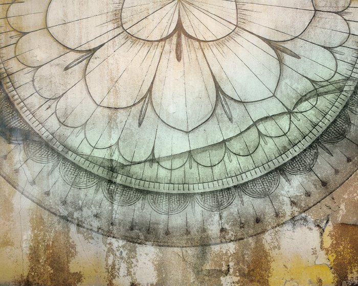 Fotobehang Mandala op een betonnen achtergrond in retrostijl