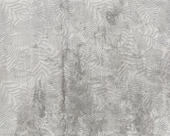 Fotobehang Tropische bladeren afgedrukt op een betonnen muur