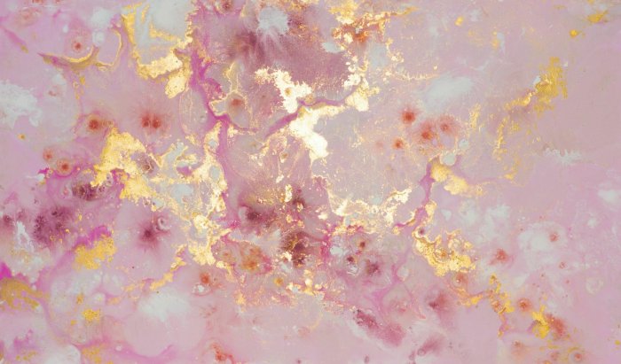 Fotobehang Roze abstracte marmertextuur met gouden versieringen