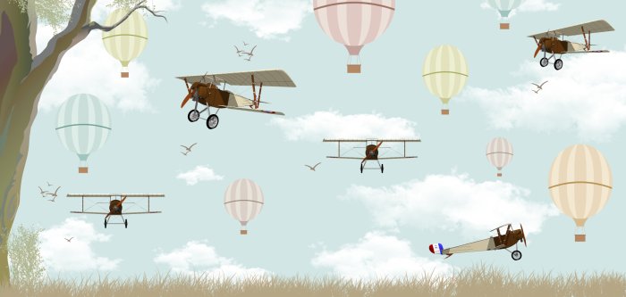 Fotobehang Vliegtuigen en ballonnen vliegen over een blauwe lucht met wolken