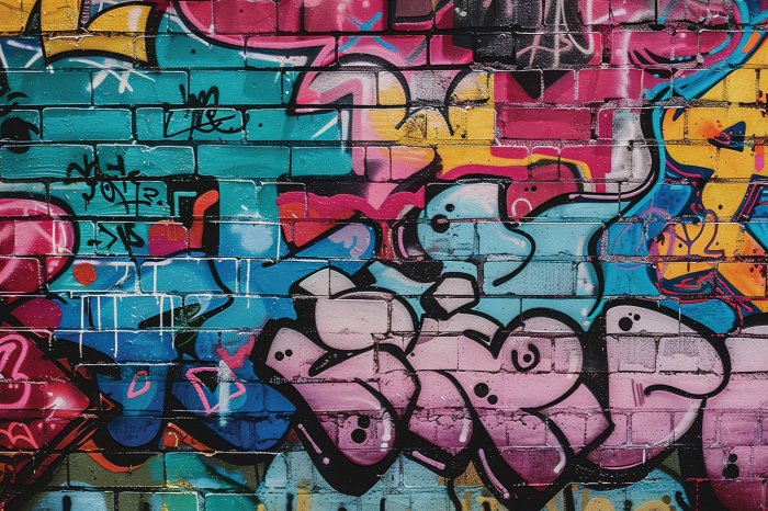 Fotobehang Kleurrijke graffiti op een bakstenen muur