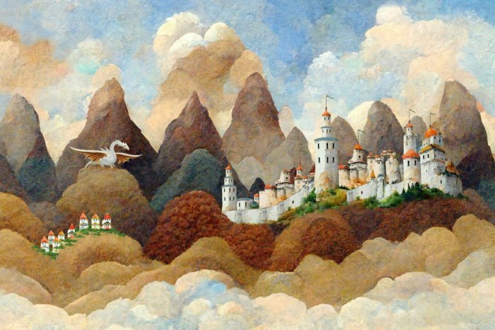 Fotobehang Aquarelstijl draak op het kasteel voor kinderen