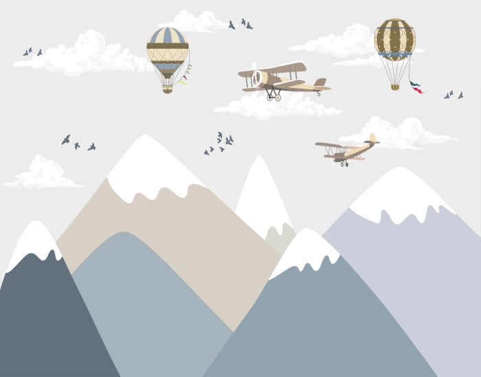 Fotobehang Een charmant berglandschap met vliegtuigen