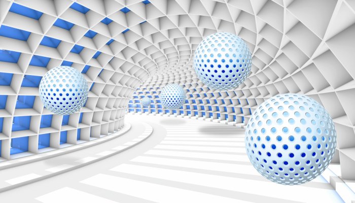Fotobehang Abstracte bollen in een 3D-tunnel