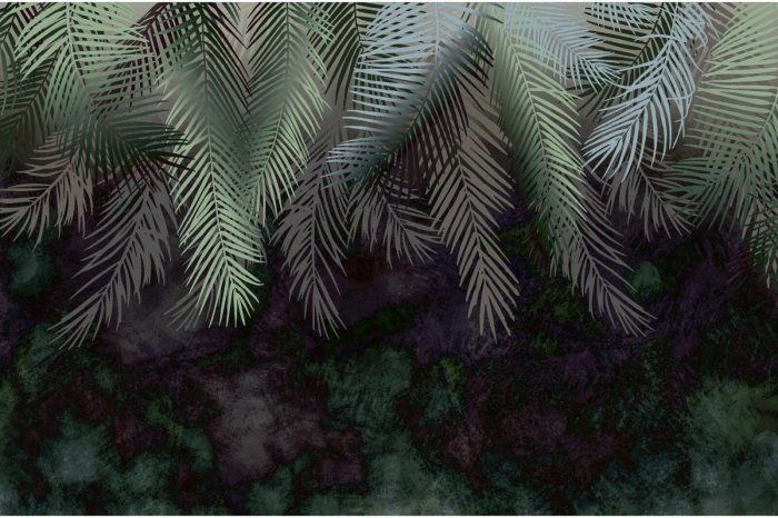 Fotobehang Tropische palmbladeren op een donkere achtergrond