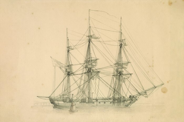 Fotobehang Geschetst schip met zeilen op textuur