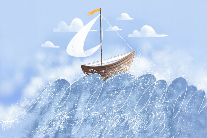 Fotobehang Een dynamische zeilboottocht op ruwe golven