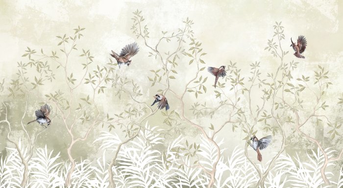 Fotobehang Vogels tussen de takken van de bomen