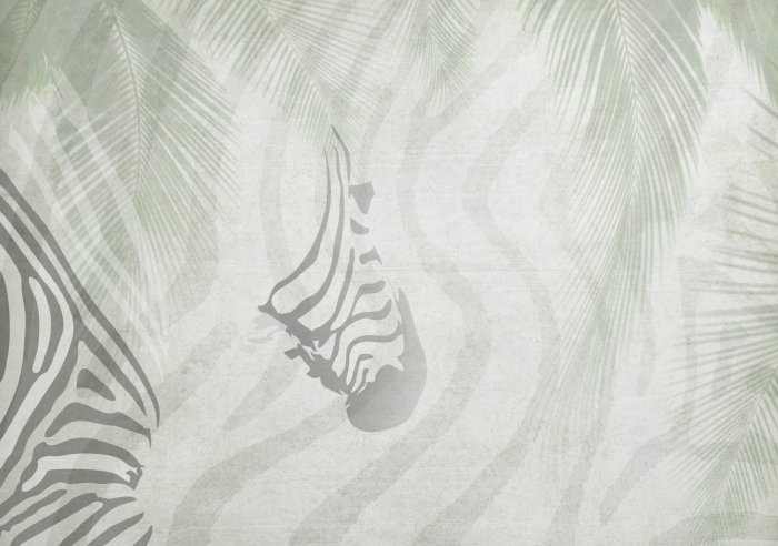Fotobehang Dierenprint zebra en palmbladeren