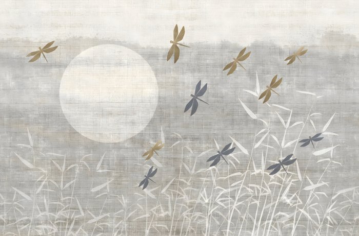 Fotobehang Libellen tegen de achtergrond van een beige landschap