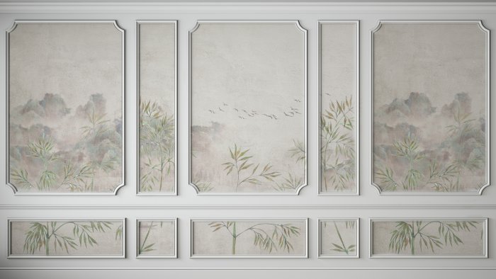 Fotobehang Landschap met groene planten in stucwerk