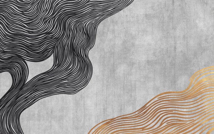 Fotobehang Minimalistische zwarte en gouden lijnen