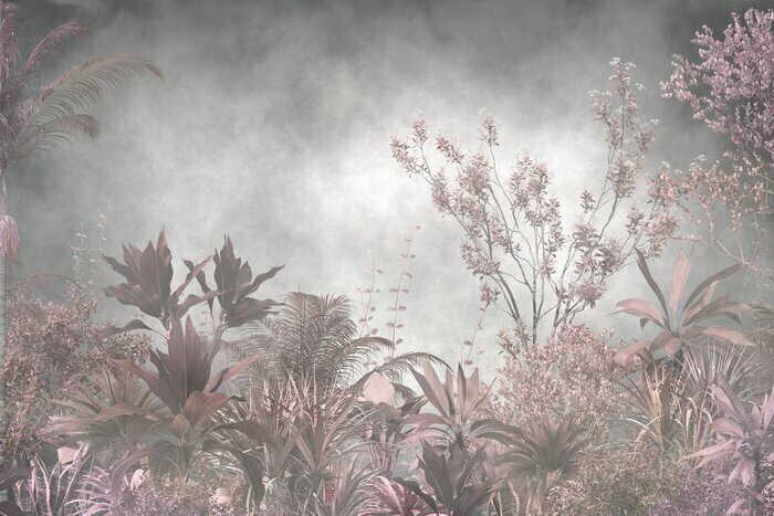 Fotobehang Tropische bladeren en bomen behangontwerp - 3D