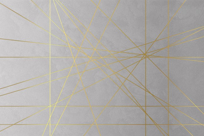 Fotobehang Gouden lijnen op imitatiebeton - een moderne compositie