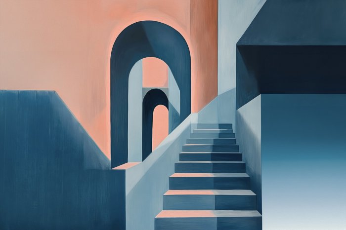 Fotobehang Innovatieve trappen met heldere geometrie