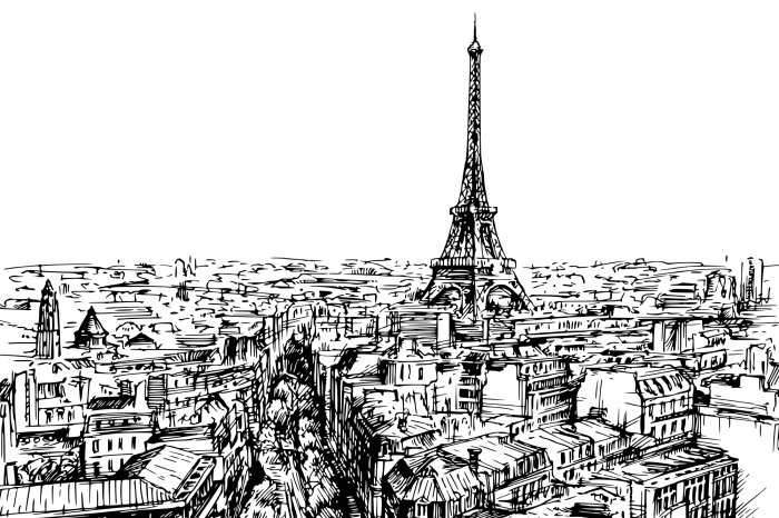 Fotobehang Een delicate schets van het symbool van Parijs in eenvoudige lijnen