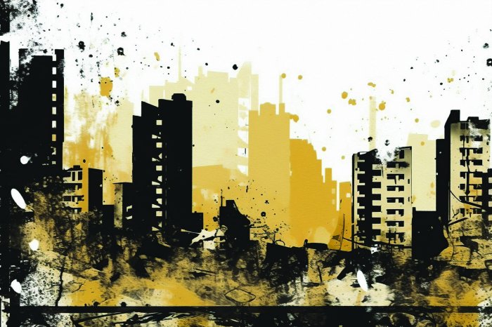 Fotobehang Aquarelweergave van de skyline van de stad met wolkenkrabbers