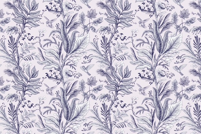 Fotobehang Een wilde tuin met weelderige vegetatie en bloemenaccenten