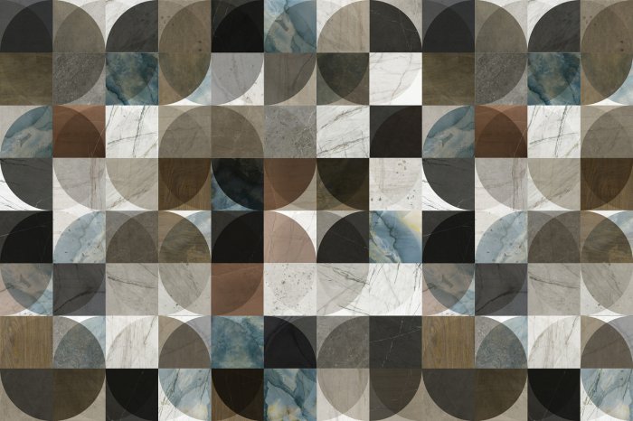 Fotobehang Een mozaïek van natuurlijke kleuren in de symmetrie van vormen