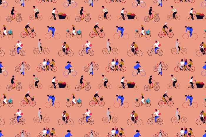 Fotobehang Energiek motief van mensen op fietsen