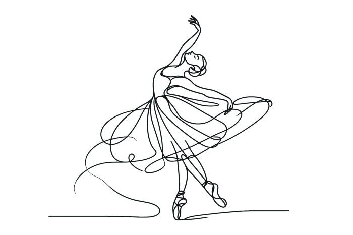 Fotobehang Een minimalistische schets van een ballerina in beweging