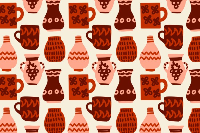 Fotobehang Met de hand versierde kleikruiken