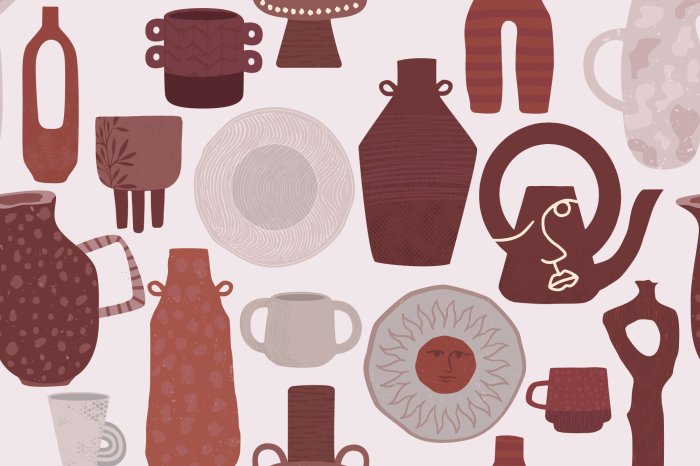 Fotobehang Porseleinen bordenset met kopjes en kannen