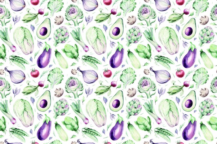 Fotobehang Groenteboeket met aubergine en kool