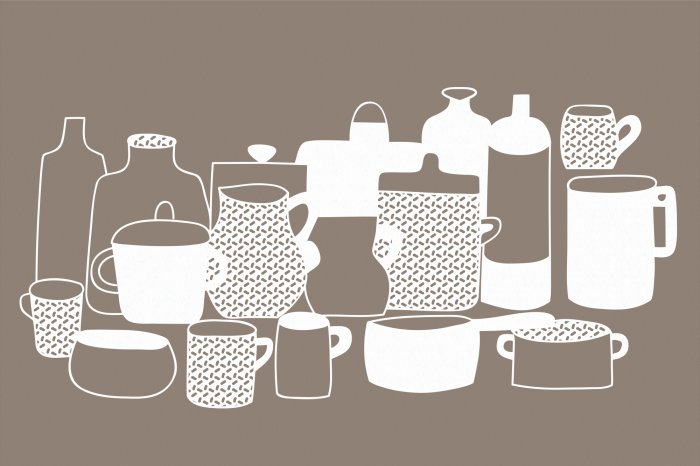 Fotobehang Schets van klassieke porseleinen potten en kannen