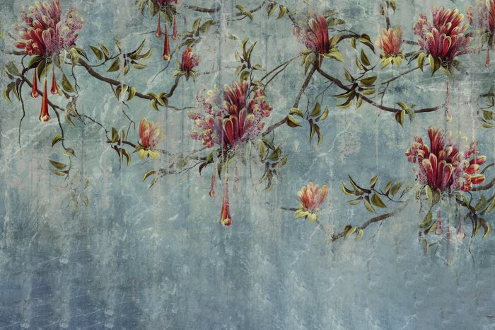 Fotobehang Rustieke achtergrond met boomtakken en bloemen