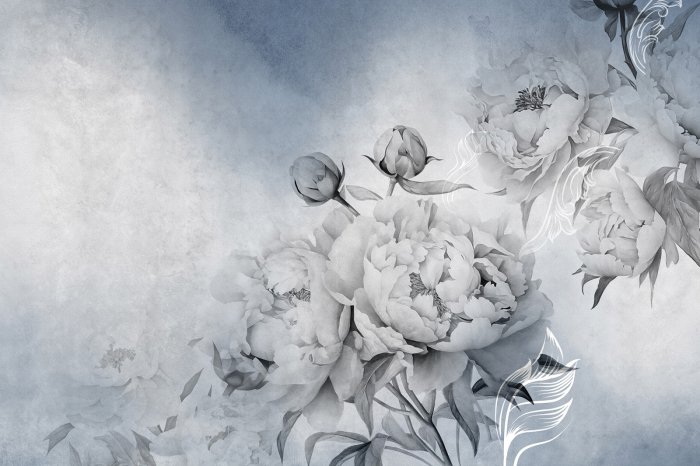 Fotobehang Een picturale compositie van pioenrozen