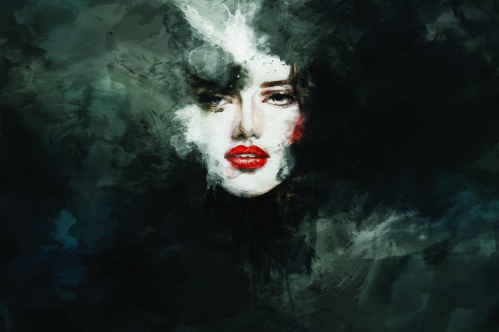 Fotobehang Een sensueel portret van een vrouw in zwarte tinten